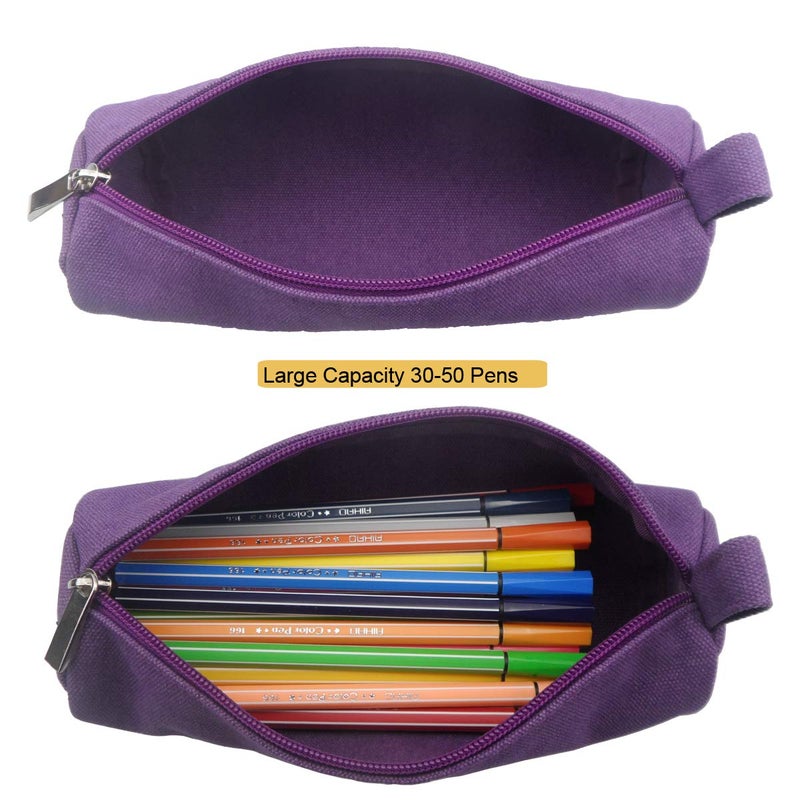 Enyuwlcm Heavy Canvas Stationery Stylish Simple Pencil Bag and Durable Compact Zipper Pencil Case Pouch 1 Pack Purple - Image 5